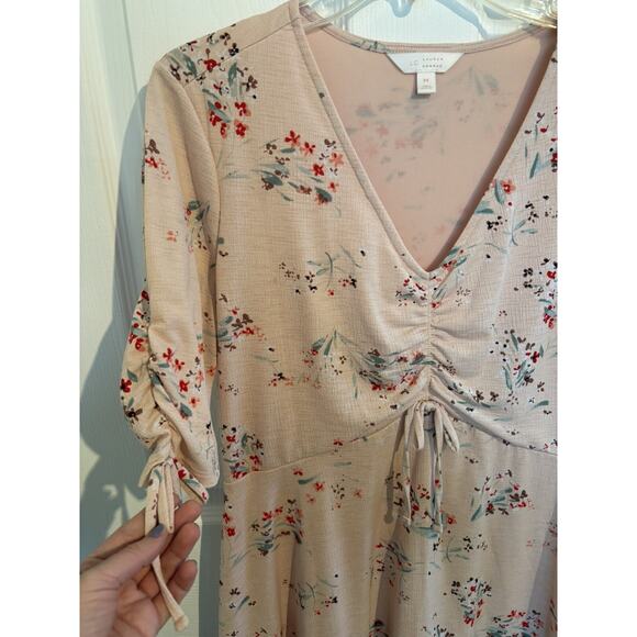 Floral Dress Ruching Tie Front Springtime V Neck Medium Coquette Romantic - Picture 3 of 6